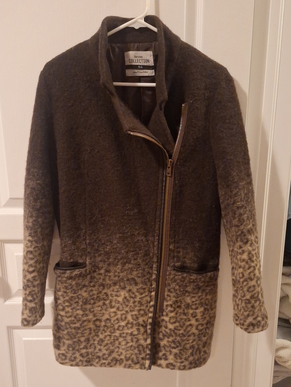 Bershka Brown Ombre Leopard Wool-Blend Pea Coat